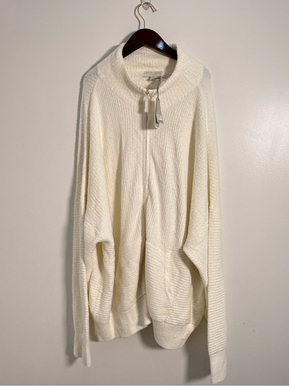 Barefoot Dreams Cozychic Lite High Neck Zip Cardigan Pearl Plus Size 3X New NWT